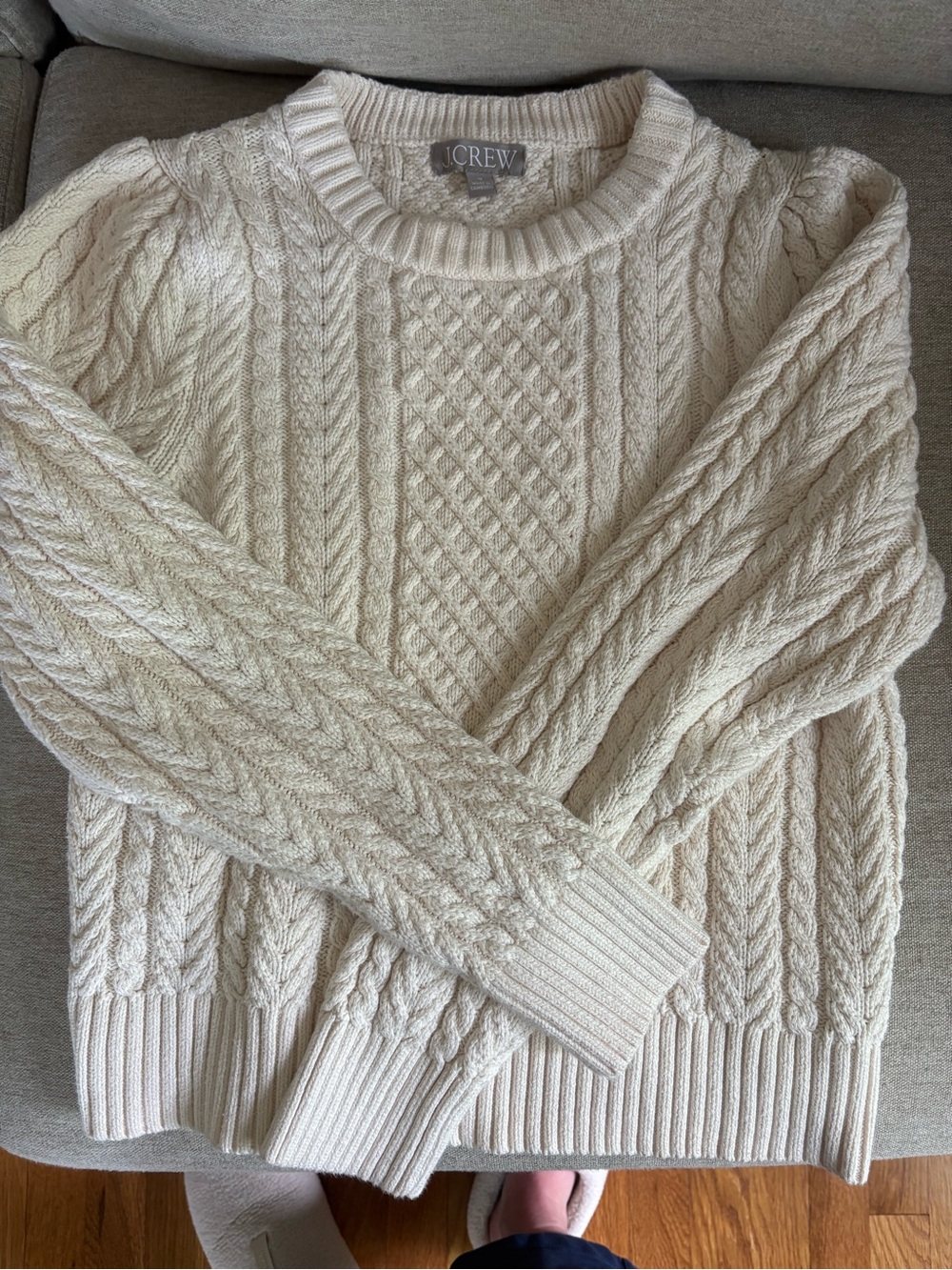 J. Crew Ivory Cable-Knit Crewneck Sweater